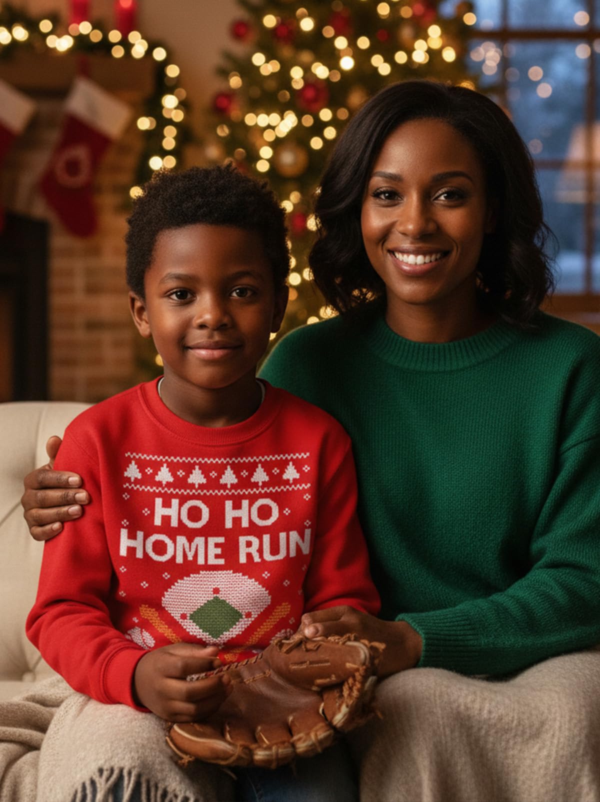 Tstars Ho Ho Home Run Baseball Christmas Sweatshirt - Youth Holiday Pullover for Kids Gift Party School Winter Outfit