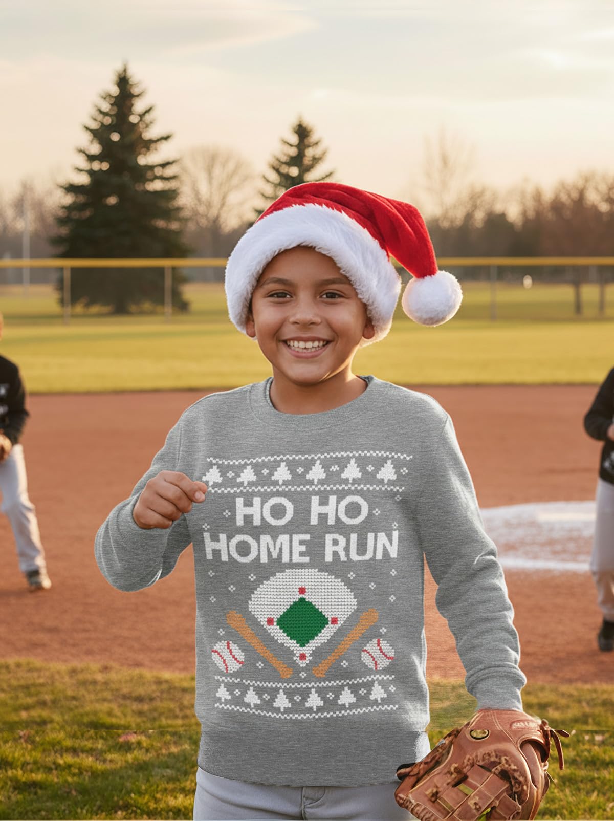 Tstars Ho Ho Home Run Baseball Christmas Sweatshirt - Youth Holiday Pullover for Kids Gift Party School Winter Outfit