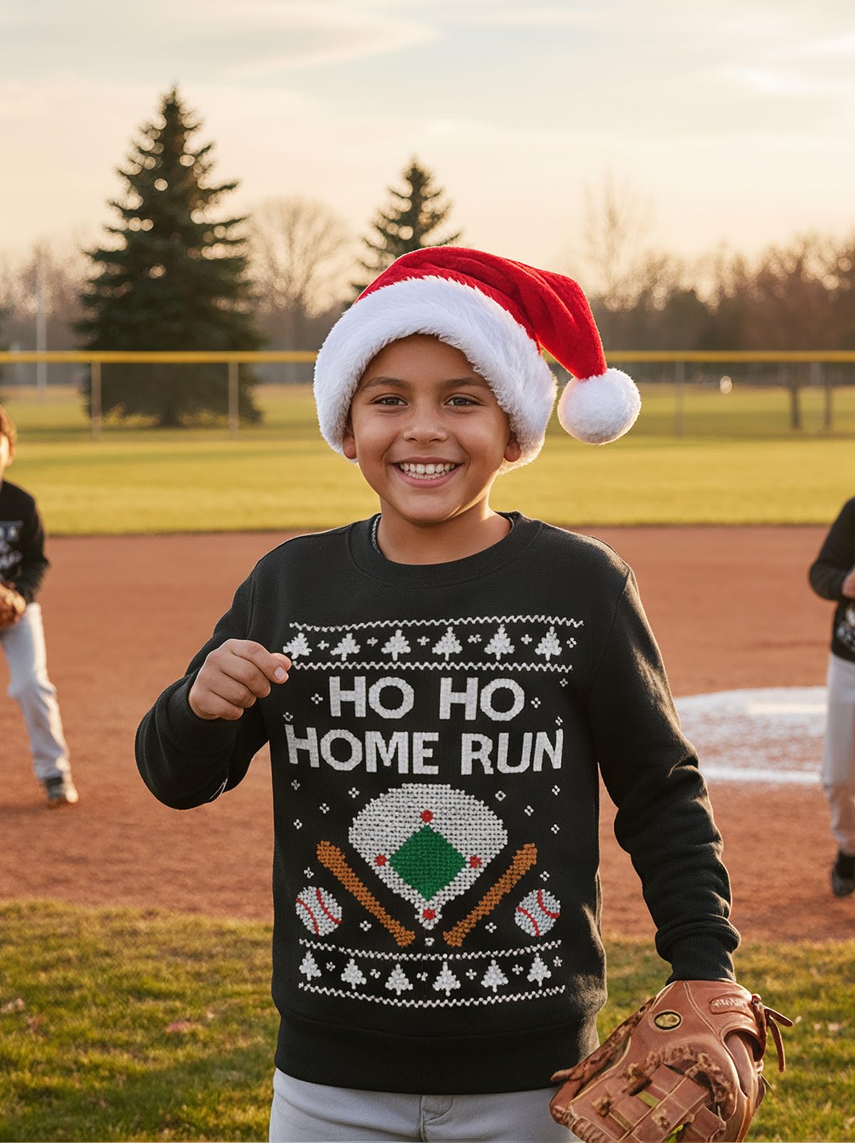 Tstars Ho Ho Home Run Baseball Christmas Sweatshirt - Youth Holiday Pullover for Kids Gift Party School Winter Outfit