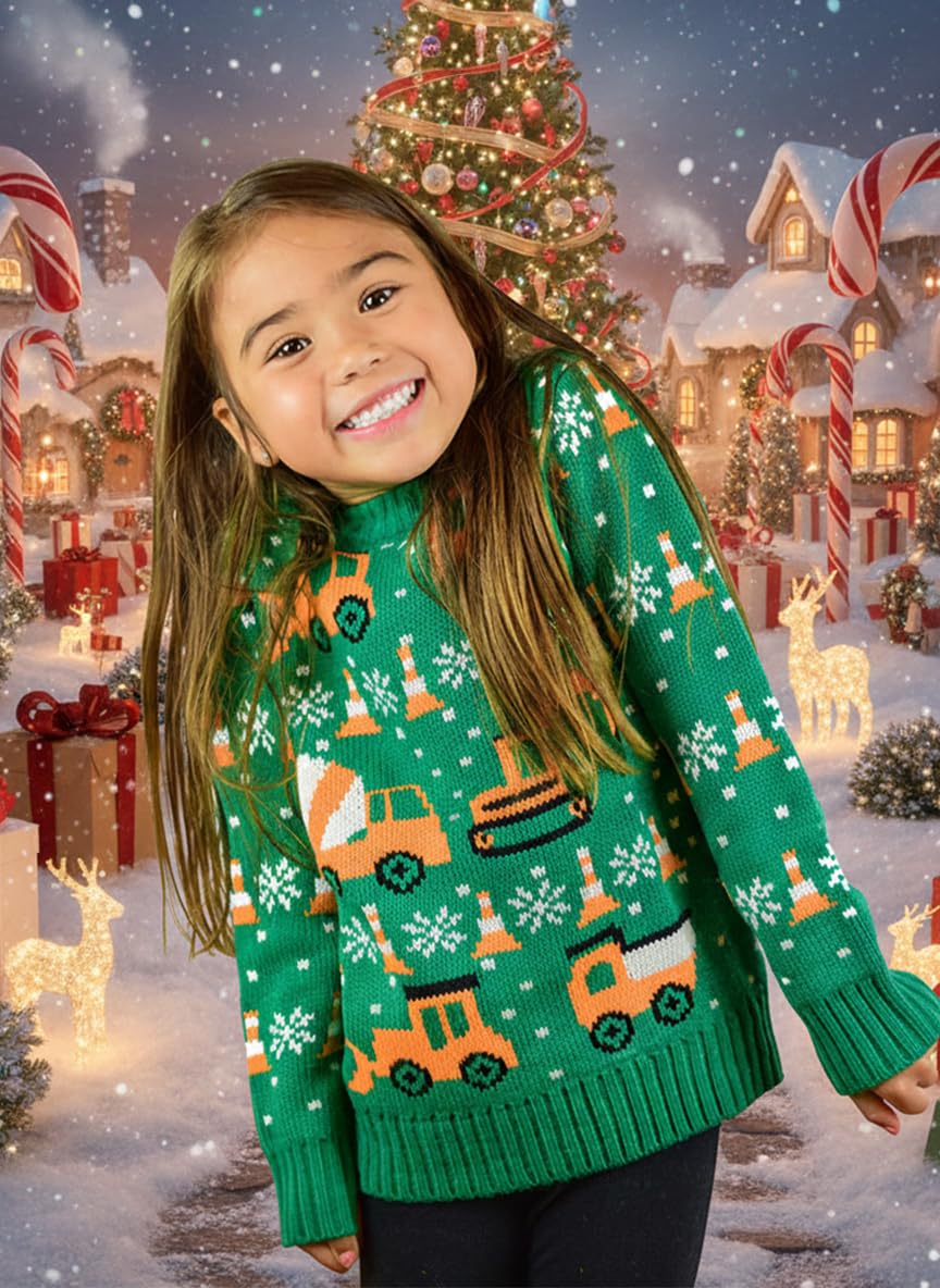 Tstars Construction Trucks Christmas Sweater - Holiday Pullover for Toddler Boys & Kids with Tractors & Bulldozers