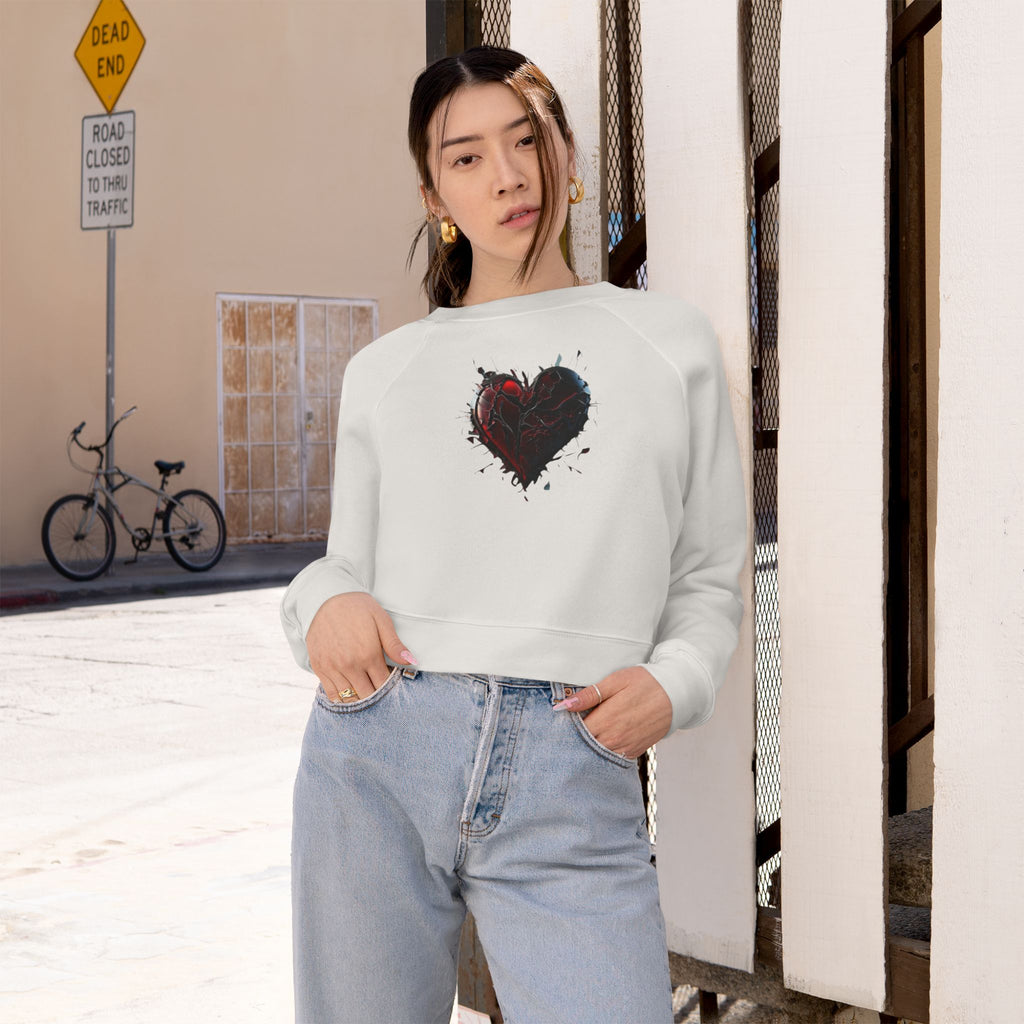 Cropped Pullover — Distressed Red Heart Graphic