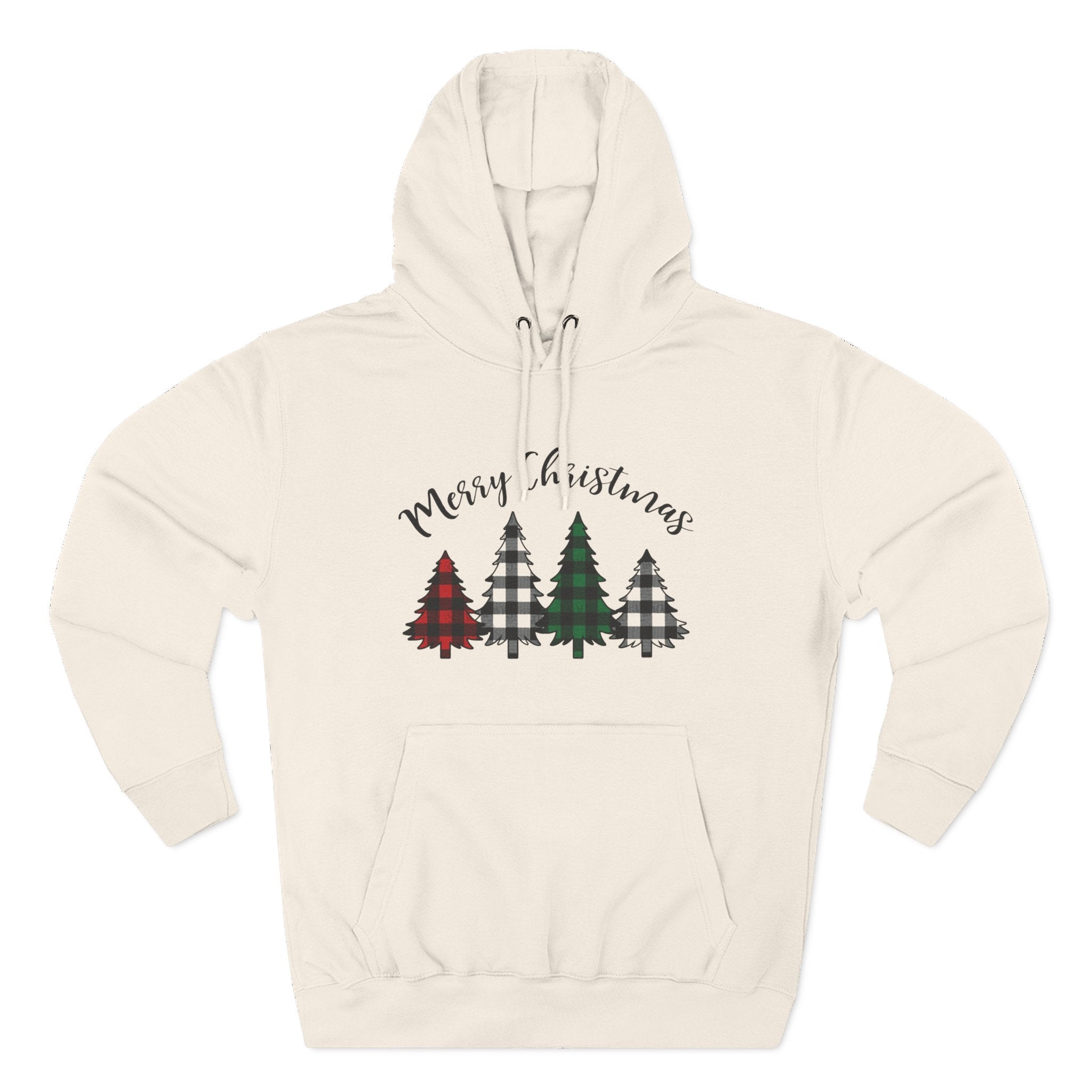 Merry & Bright Christmas Trees Hoodie — Minimal Holiday Fleece Pullover