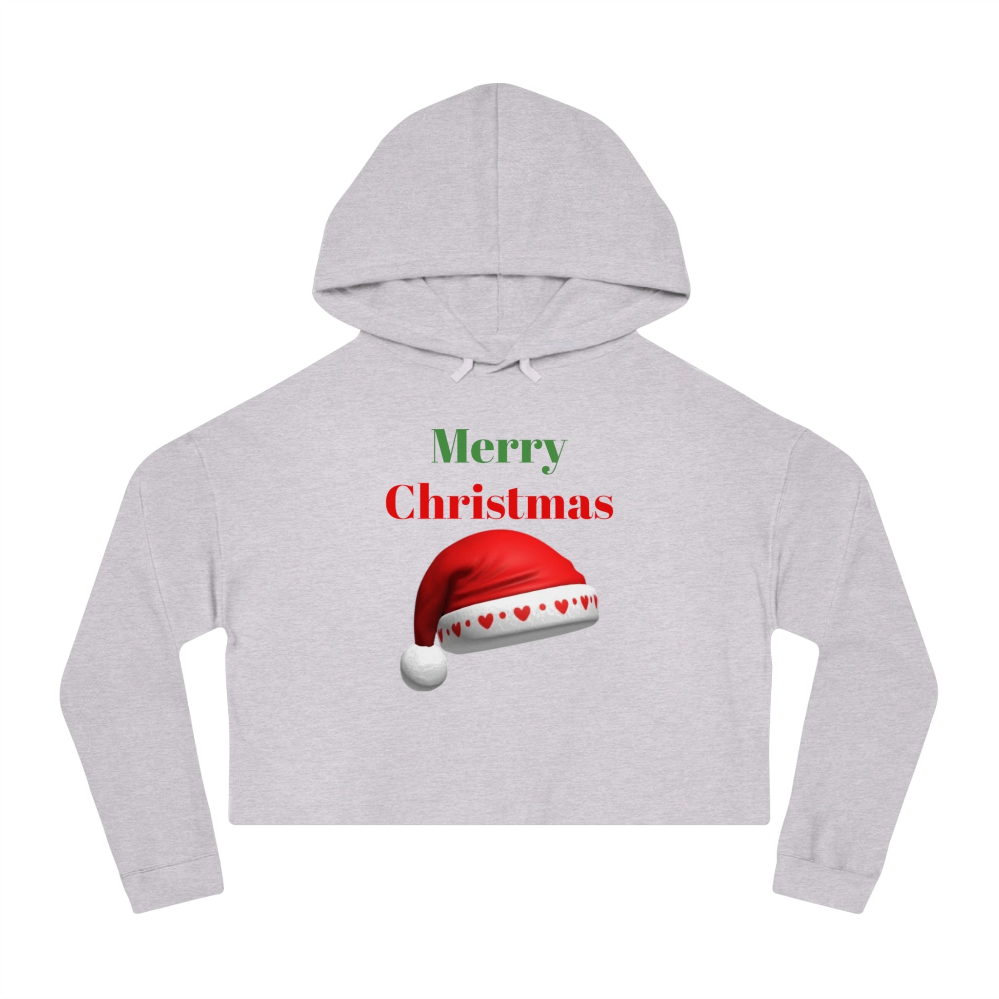 Merry Christmas Cropped Hoodie — Festive Santa Hat Holiday Sweatshirt for Women