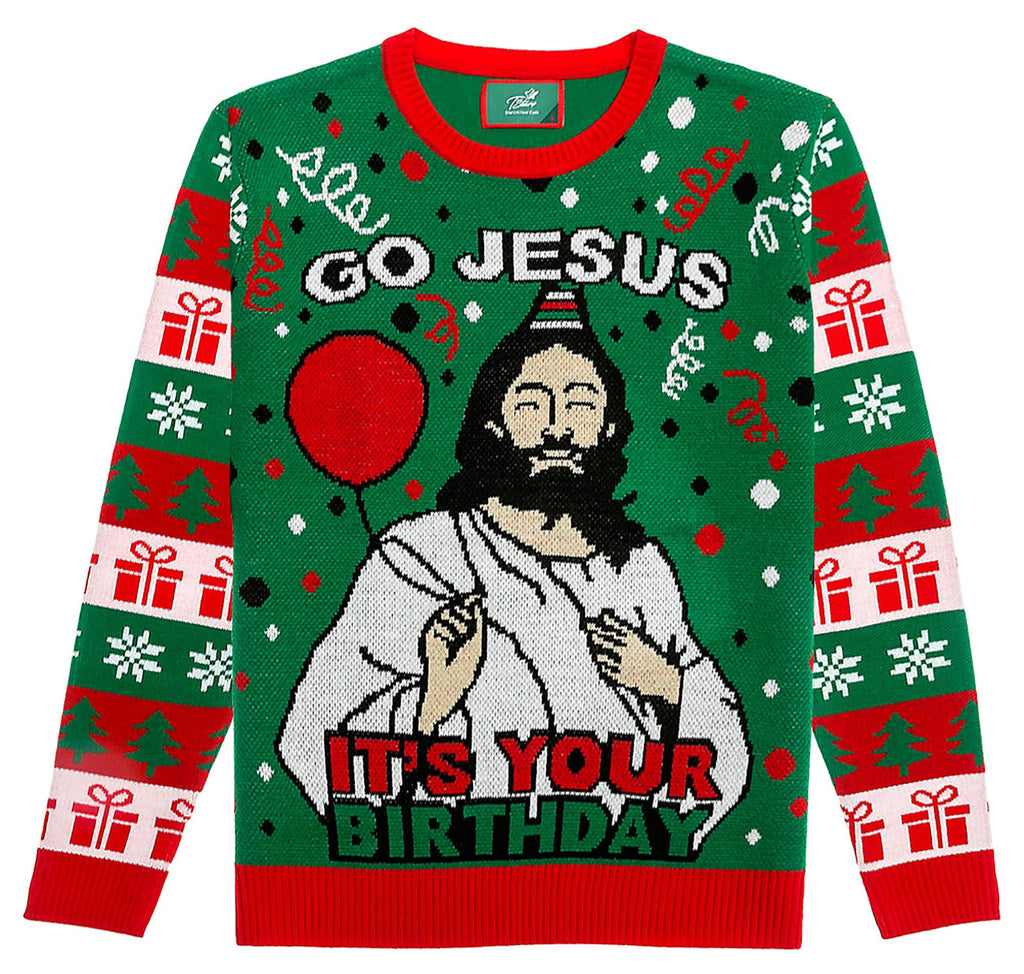 Tstars Go Jesus It's Your Birthday Ugly Christmas Sweater - Funny Religious Holiday Sweatshirt for Men & Women