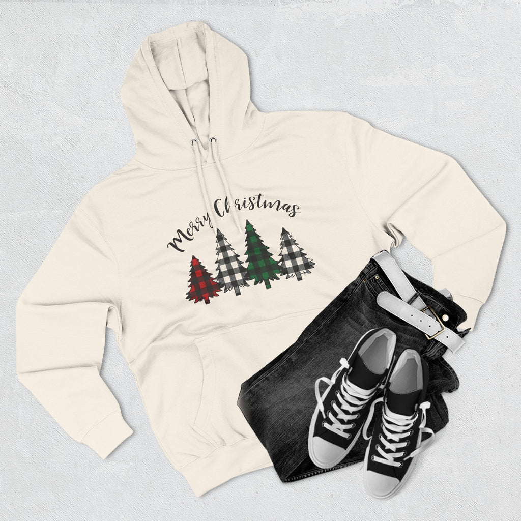 Merry & Bright Christmas Trees Hoodie — Minimal Holiday Fleece Pullover