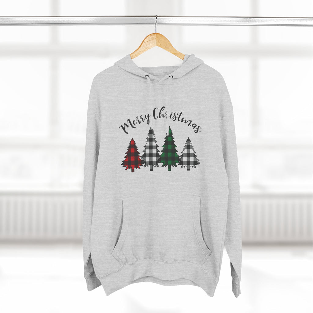 Merry & Bright Christmas Trees Hoodie — Minimal Holiday Fleece Pullover