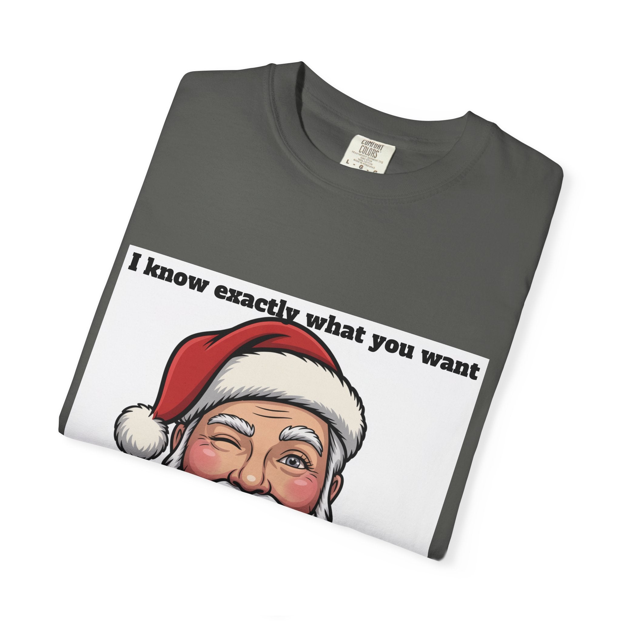 Santa Tongue-Out Christmas T-Shirt — "I know exactly what you want and it ain't toys"