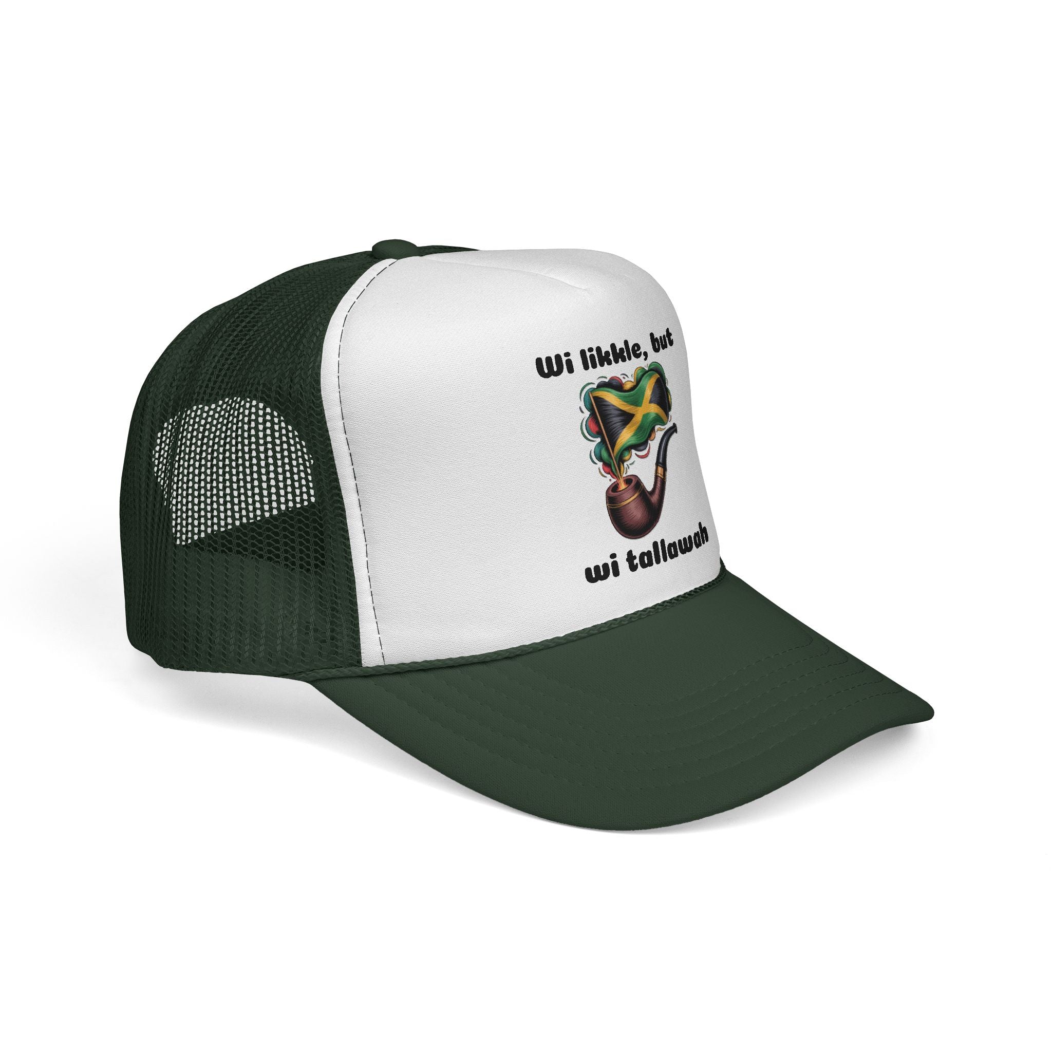 Trucker Cap — 'Wi likkle, but wi tallawah' Jamaican Flag Heart Design