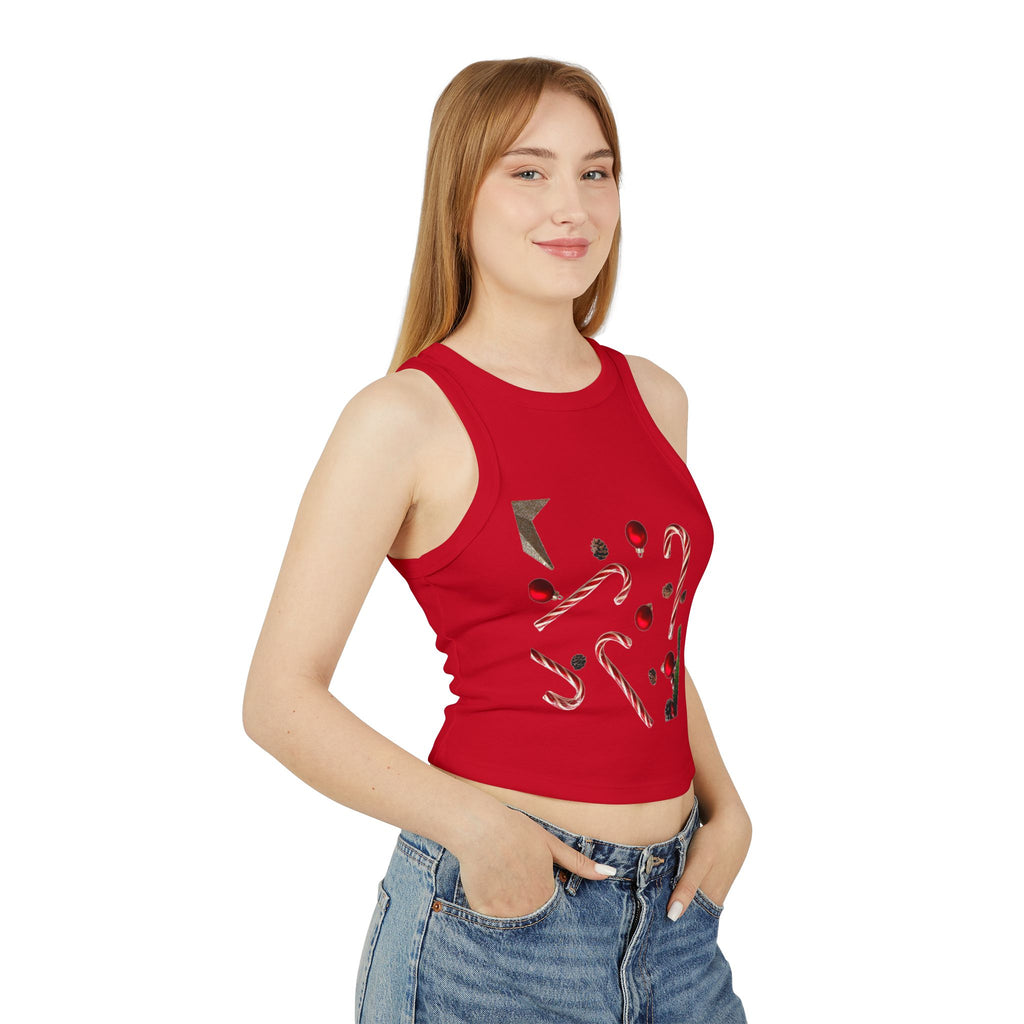Women's Holiday Candy Cane Crop Tank — Festive Christmas Graphic Racerback