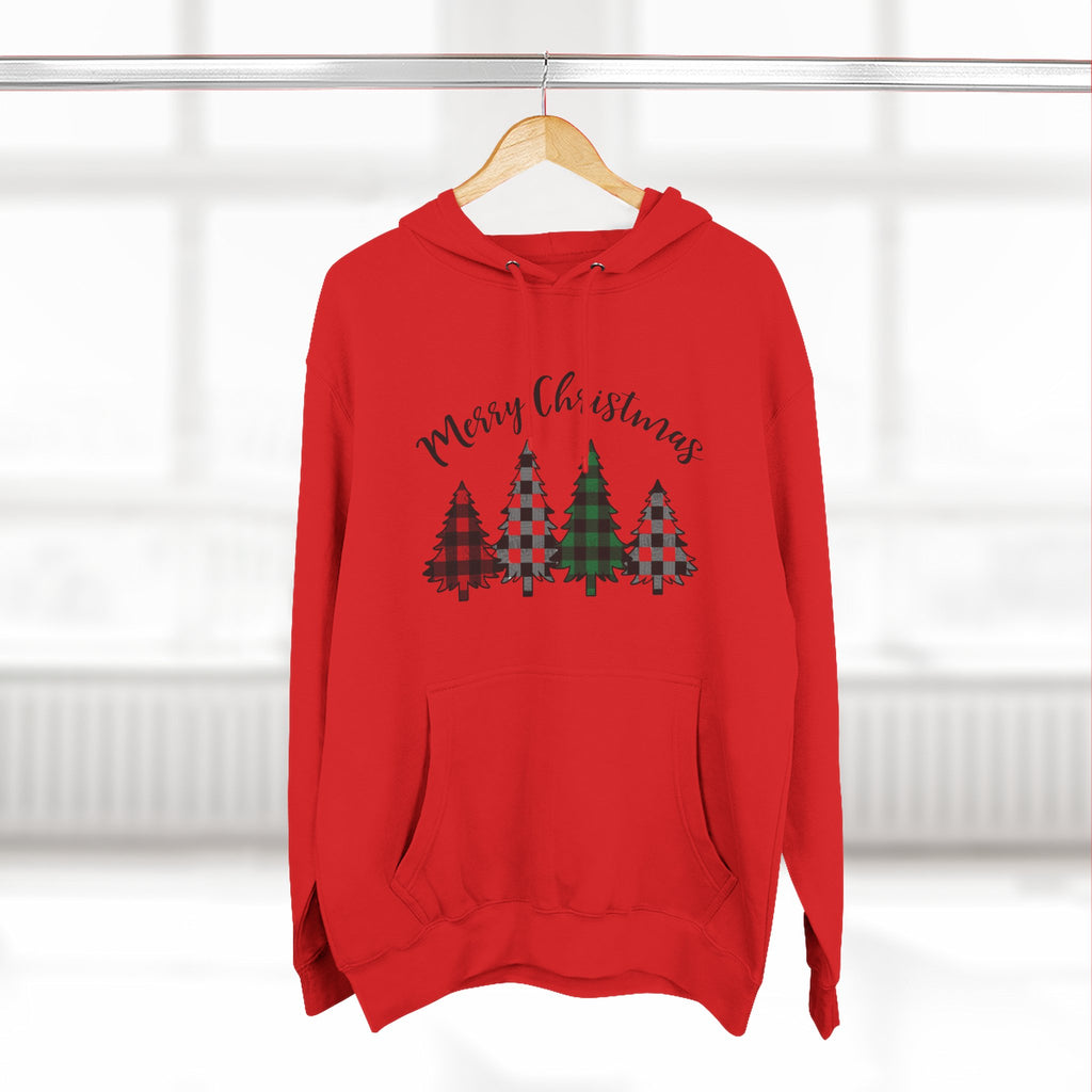 Merry & Bright Christmas Trees Hoodie — Minimal Holiday Fleece Pullover