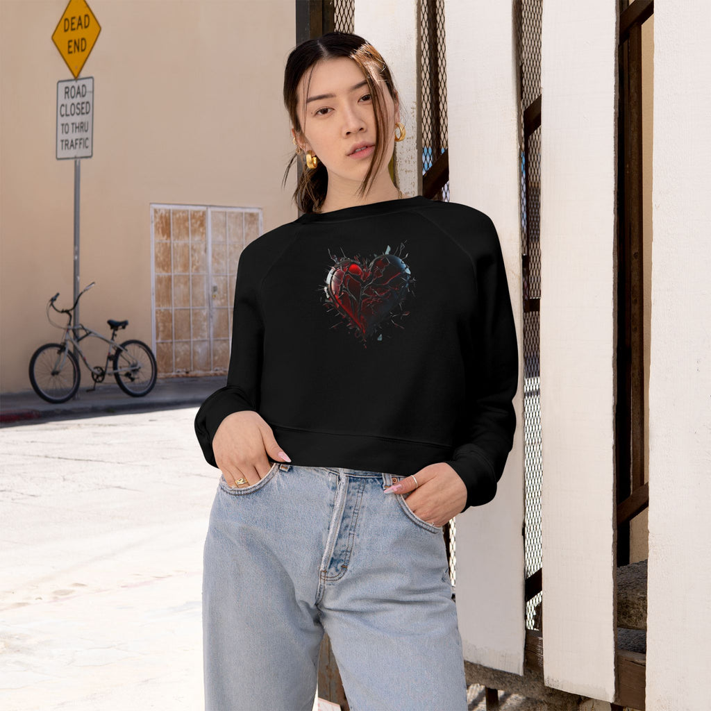 Cropped Pullover — Distressed Red Heart Graphic